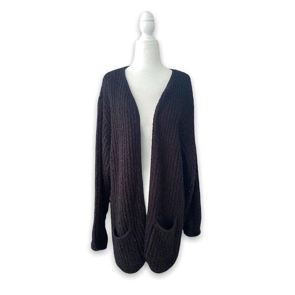 Wool black long cardigan with pockets - Picture 1 of 2